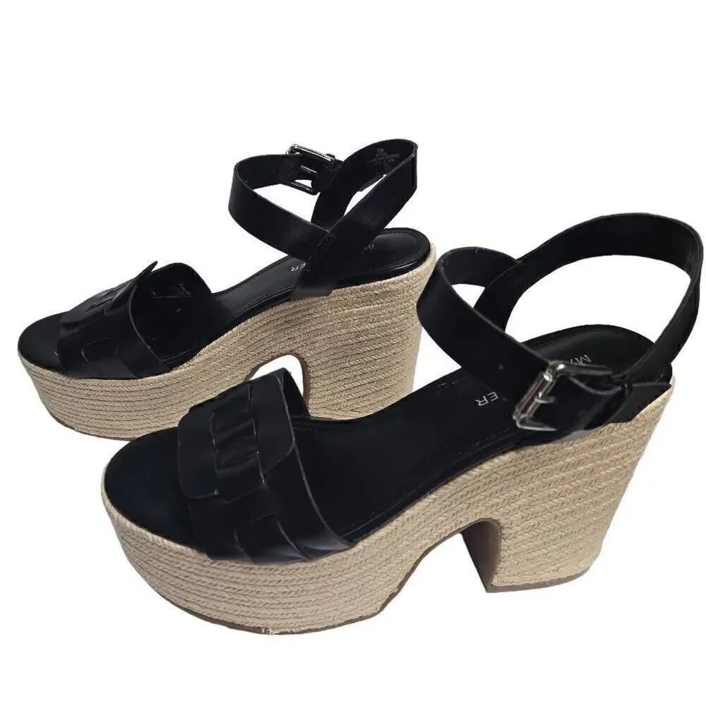 Marc Fisher Viga Black Espadrilles Heels Shoes Size 10